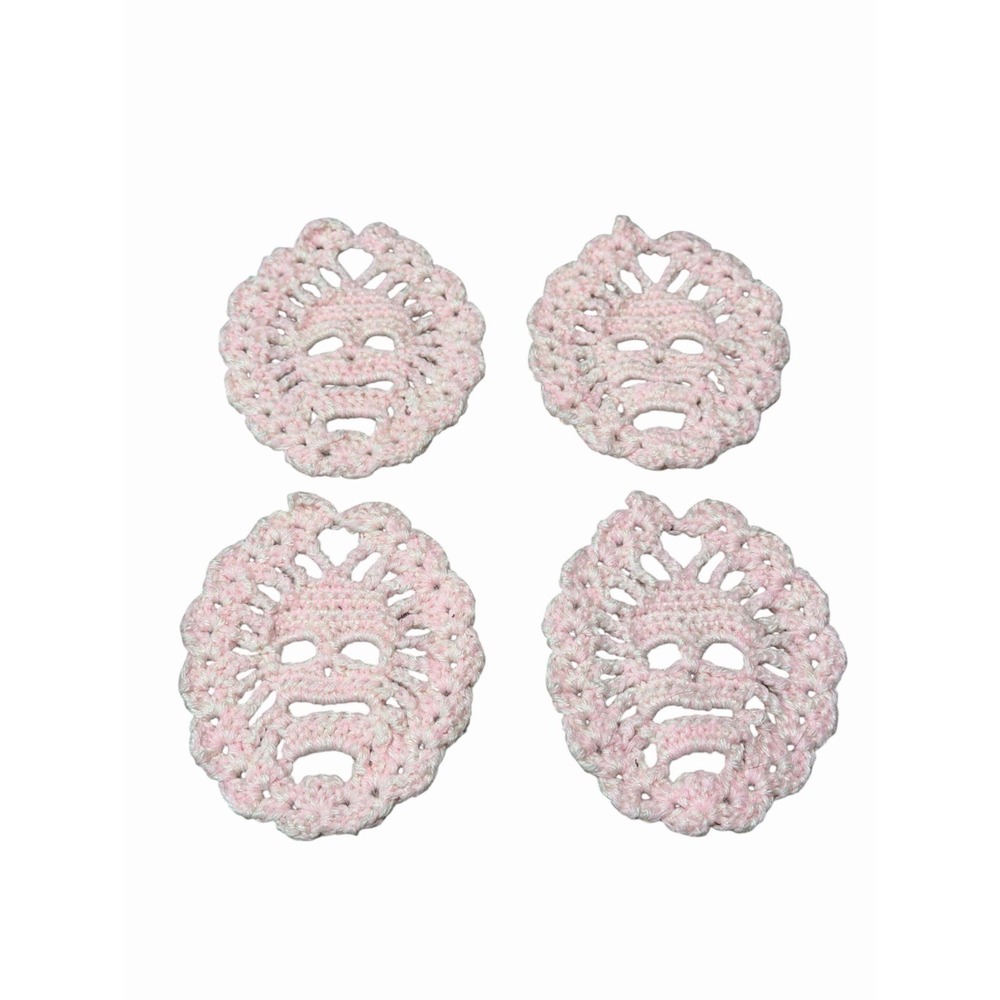 Handmade Crochet Coasters SKULLS set of 4 light pink